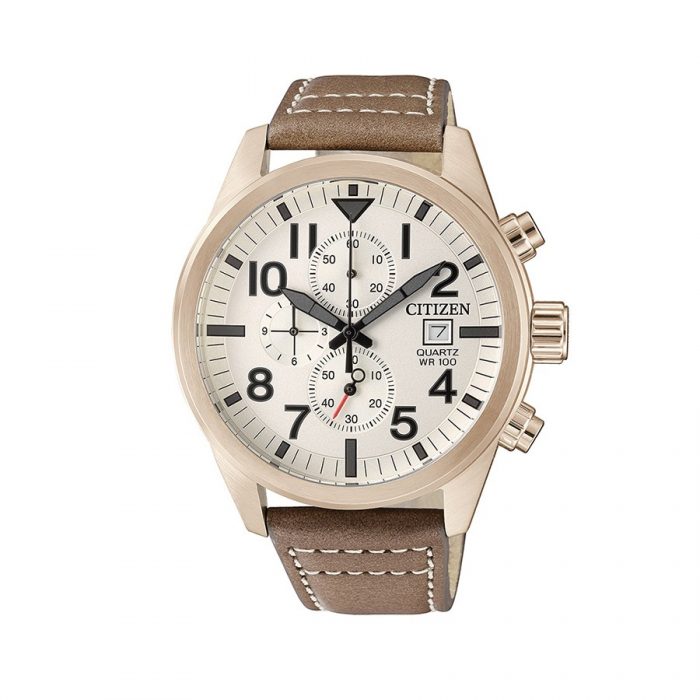 CITIZEN Rose Gold Chronograph Leather Strap Watch AN3623-02A